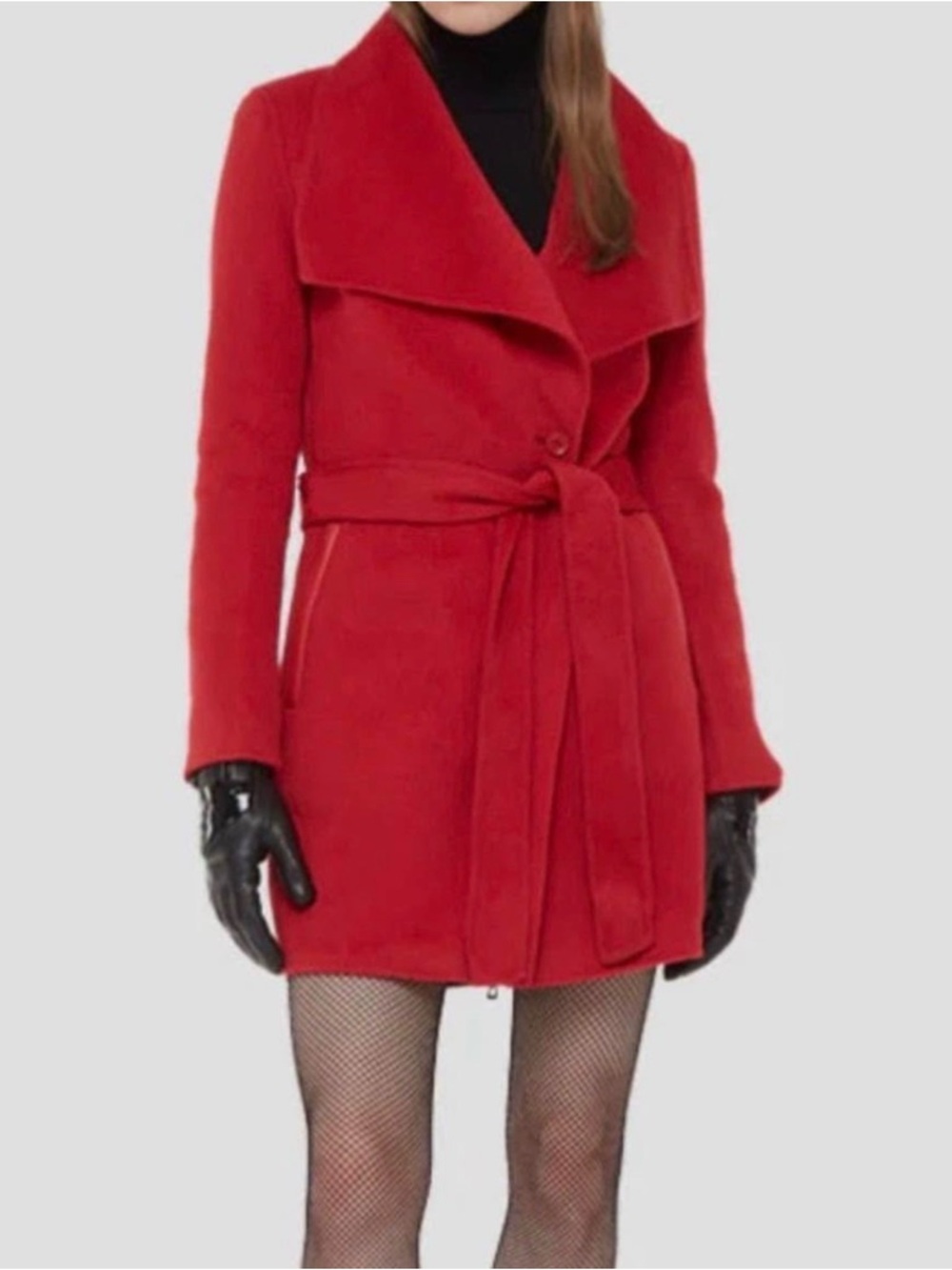 BCBGMaxAzria Red Wool Tie-Waist Trench Coat